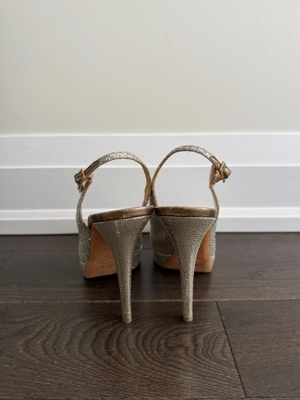 Jimmy Choo silver/gold peeptoe slingback 37 - Picture 4 of 6